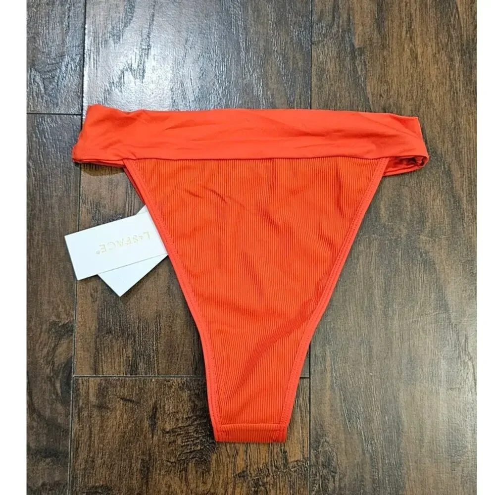L*Space Bikini Bottom High Cut Ribbed Size XS Orange NEW